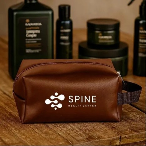 Necessaire com Alça em Material Sintético Marrom Personalizado