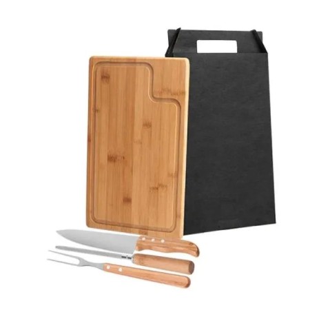Conjunto para Churrasco em Bambu / Madeira / Inox Texas 4 Pçs Personalizado