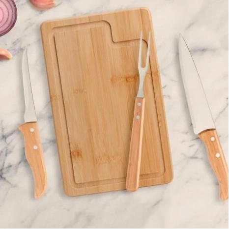 Conjunto para Churrasco em Bambu / Madeira / Inox Dallas 4 Pçs Personalizado