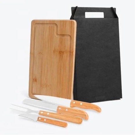 Conjunto para Churrasco em Bambu / Madeira / Inox Dallas 5 Pçs Personalizado