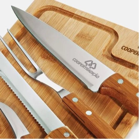 Conjunto para Churrasco em Bambu / Madeira / Inox Dallas 5 Pçs Personalizado