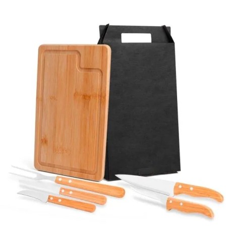 Conjunto para Churrasco em Bambu / Madeira / Inox Dallas 6 Pçs Personalizado