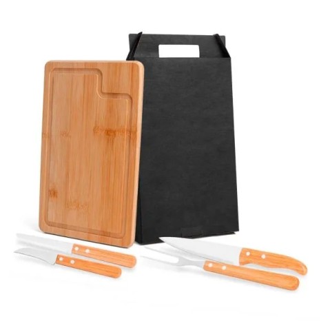 Conjunto para Churrasco em Bambu / Madeira / Inox Dallas 5 Pçs Personalizado