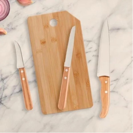 Conjunto para Cozinha em Bambu / Madeira / Inox Oregon 4 Pçs Personalizado