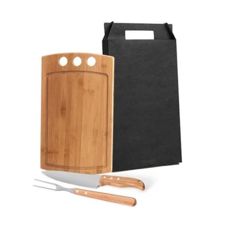 Conjunto para Churrasco em Bambu / Madeira / Inox 3 Pçs Personalizado