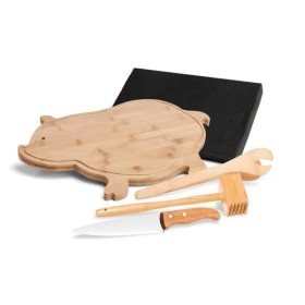 Kit para Cozinha em Bambu com Tábua Formato Porco Personalizado
