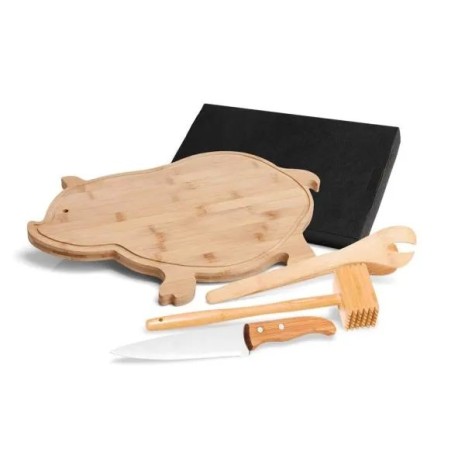 Kit para Cozinha em Bambu com Tábua Formato Porco Personalizado