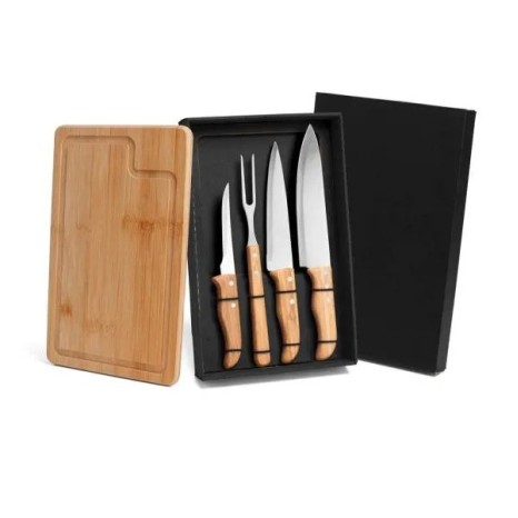 Kit para Churrasco em Bambu / Madeira / Inox 5 Pçs Personalizado