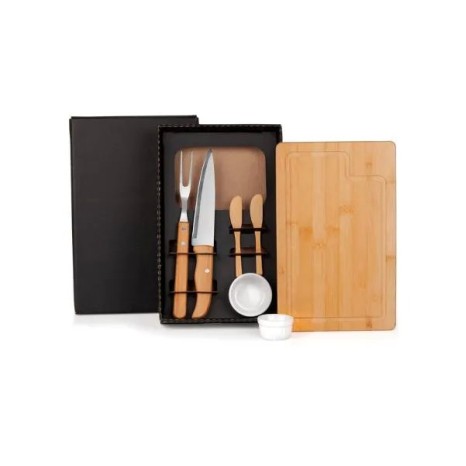 Conjunto para Churrasco e Petisco em Bambu / Madeira / Porcelana 7 Pçs Personalizado