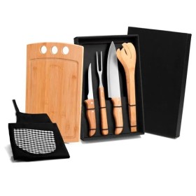 Kit Para Churrasco Em Bambu / Madeira / Inox Com Avental - 6 Pçs Personalizados