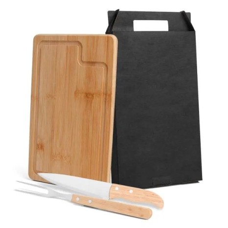 Conjunto para Churrasco em Bambu / Inox / Madeira 3 Pçs, Personalizado