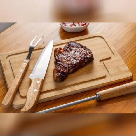 Conjunto para Churrasco em Bambu / Inox / Madeira 4 Pçs Personalizado