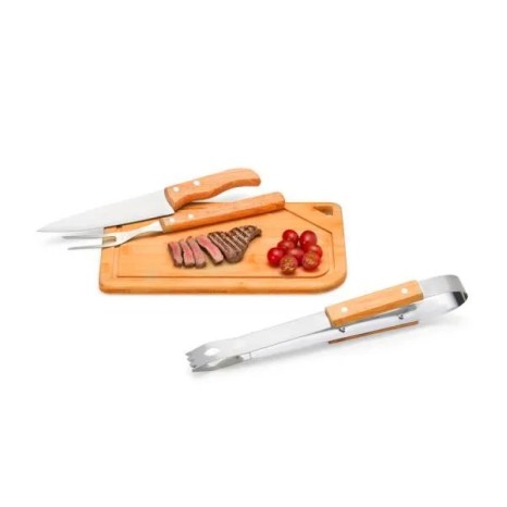 Conjunto para Churrasco em Bambu / Inox / Madeira 4 Pçs Personalizado