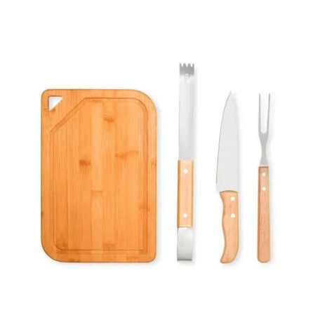 Conjunto para Churrasco em Bambu / Inox / Madeira 4 Pçs Personalizado