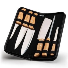 Conj. De Facas Bambu / Madeira / Inox Com Estojo Frankfurt - 7 Pçs Personalizados