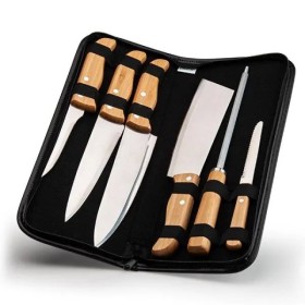 Conj. De Facas Bambu / Madeira / Inox Com Estojo Frankfurt - 7 Pçs Personalizados