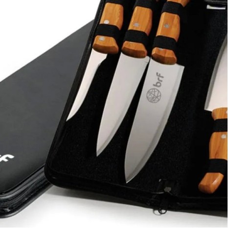 Conj. De Facas Bambu / Madeira / Inox Com Estojo Frankfurt - 7 Pçs Personalizados