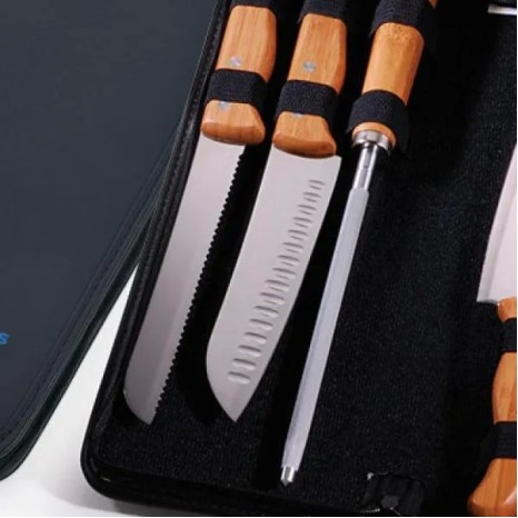 Conjunto De Facas Bambu / Madeira / Inox Com Estojo Frankfurt 7 Pçs Personalizado