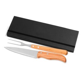 Conjunto de Garfo e Faca Inox / Madeira / Bambu com Estojo Preto 3 Pçs Personalizado