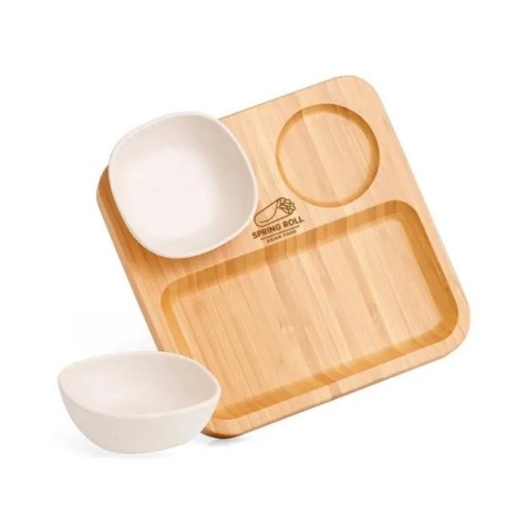 Kit Petisco e Patê em Bambu/Fibra de Bambu 3 Pçs Personalizado