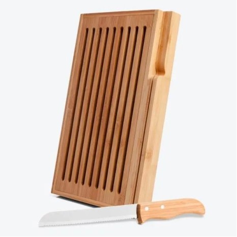 Migalheira em Bambu com Faca Verona 2 Pçs Personalizado