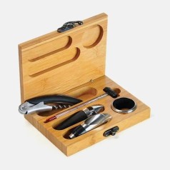 Acessórios para Vinho com Estojo em Bambu 6 Pçs Personalizado