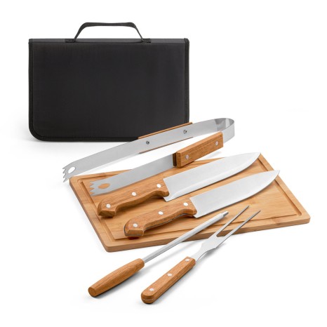 Kit Churrasco Aço Inox e Madeira para Presente