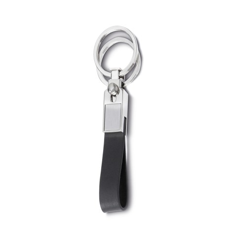 CHAVEIRO DE METAL E COURO C/ 2 ARGOLAS Brindes