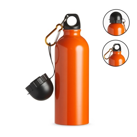 Squeeze Inox 500Ml com Bico e Mosquetão-Azul com Logotipo